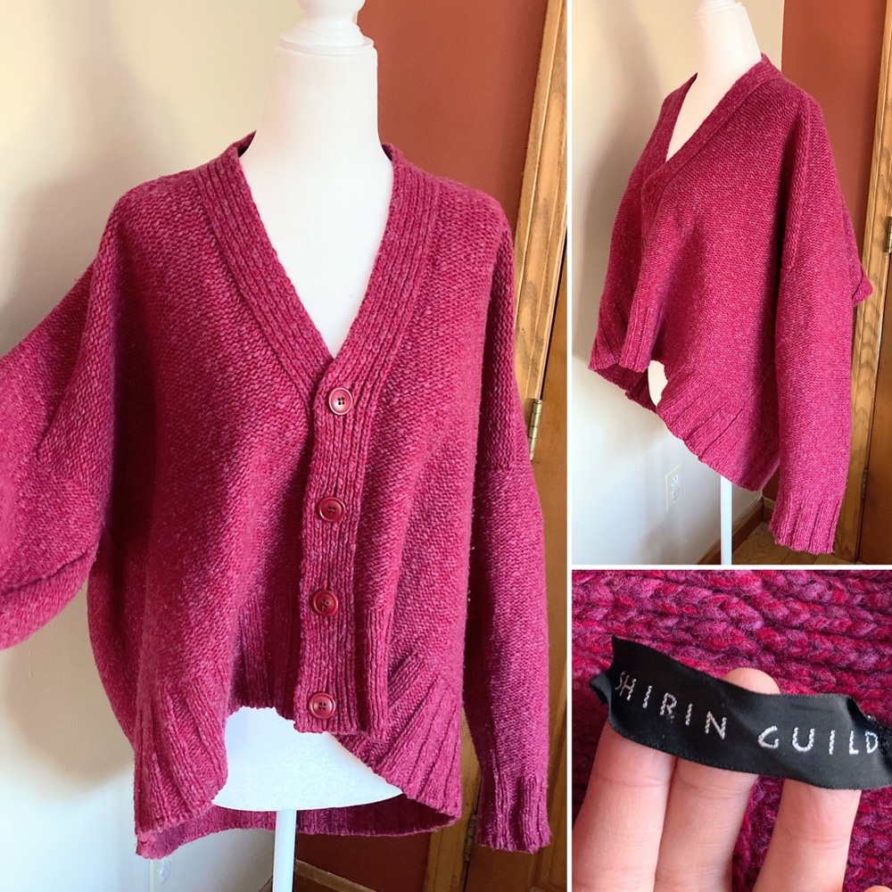 Vintage Shirin Guild Minimalist Red Pink Cardigan Sweater Thick Stitch S M